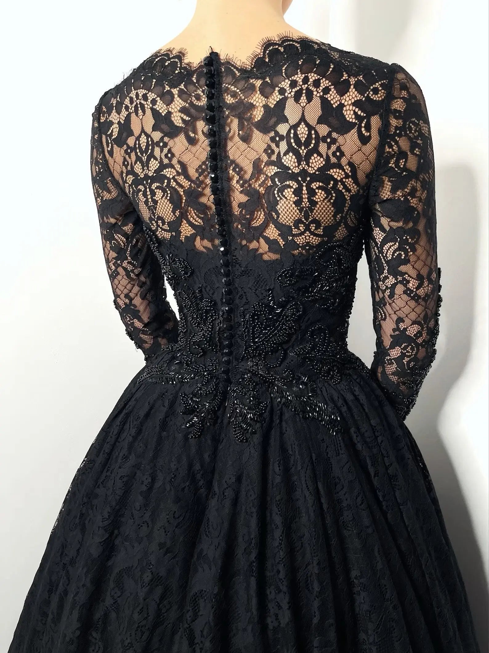 Black Luxury Gothic Wedding Dress Heavy Beaded Lace Ball Gown  ZP197