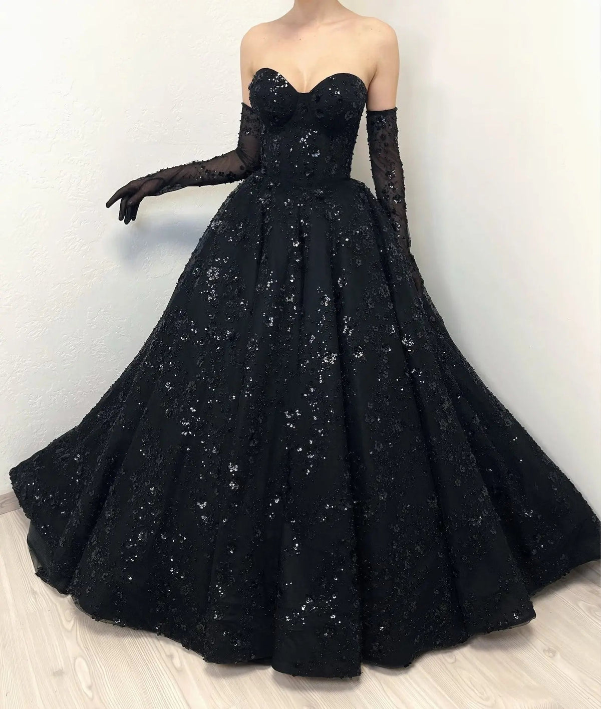 Black Luxury Gothic Sequin Ballgown Tulle Wedding Dress ZP030 - View 6 | VelvetHem