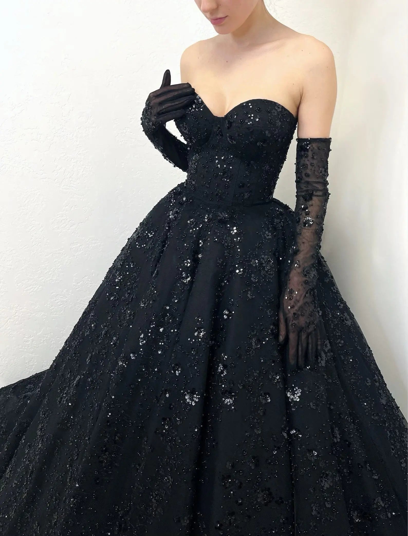 Black Luxury Gothic Sequin Ballgown Tulle Wedding Dress  ZP030