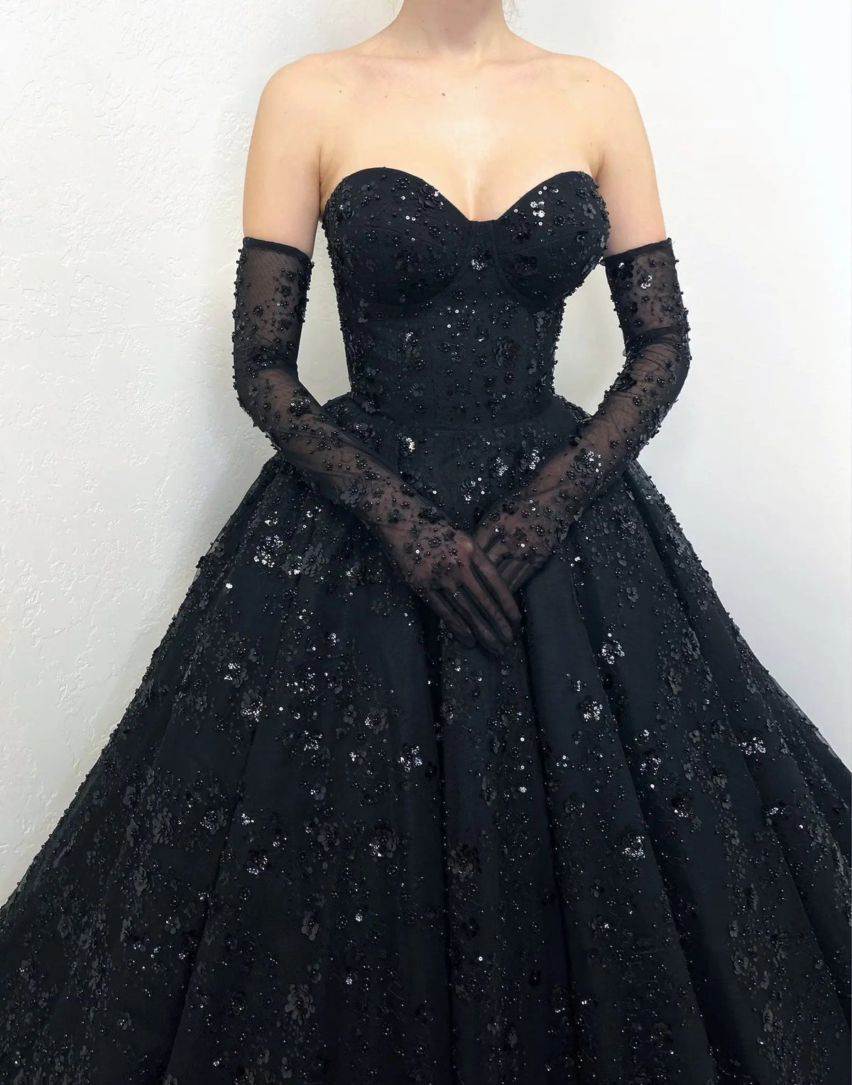 Black Luxury Gothic Sequin Ballgown Tulle Wedding Dress  ZP030