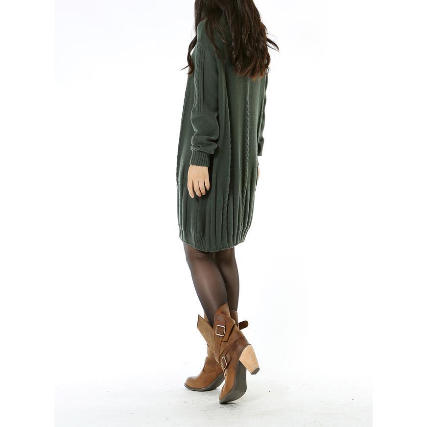 Blackish green sweater dresses turtle neck Plus size