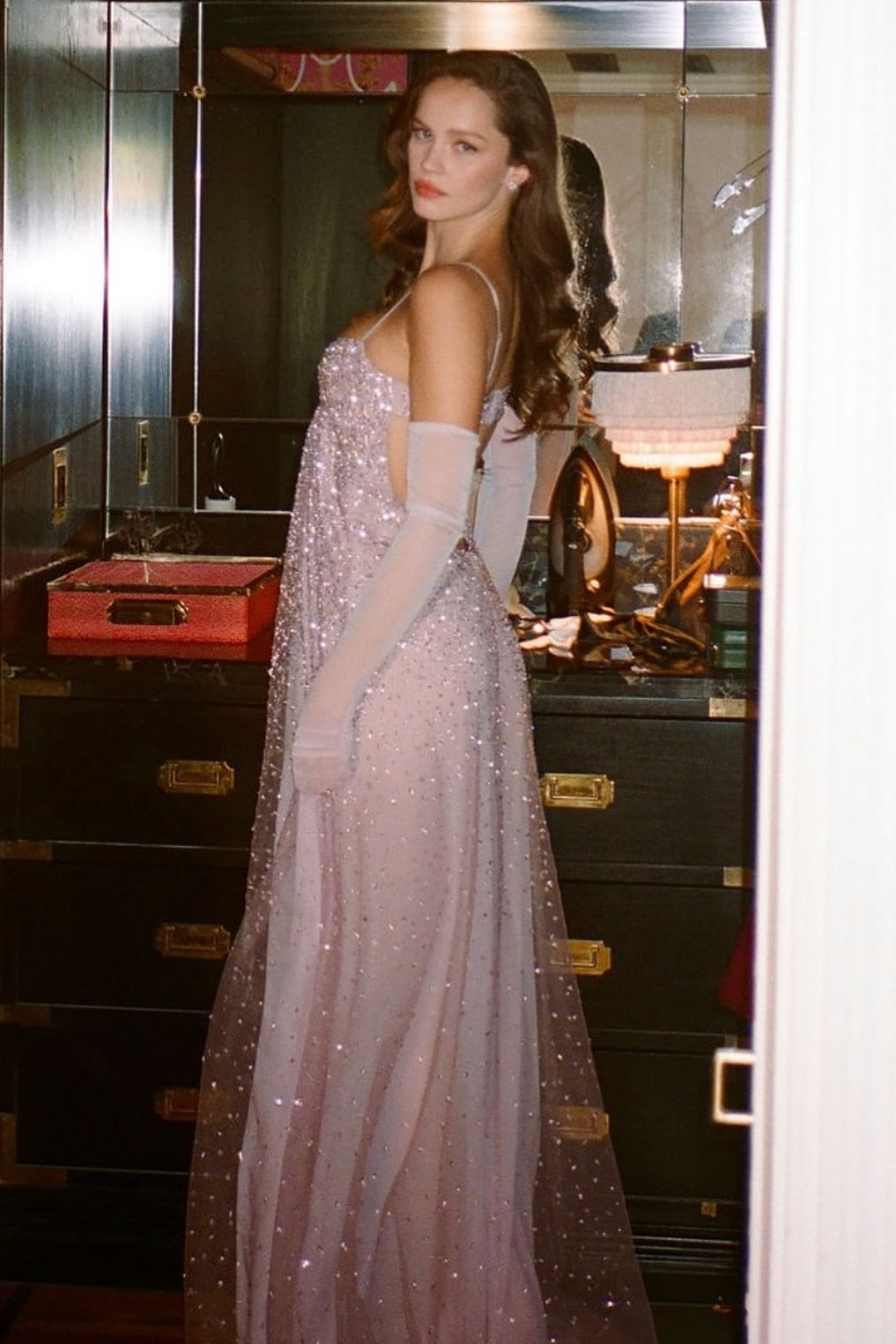 Shine A Line Spaghetti Straps Grey Blue Long Prom Dress