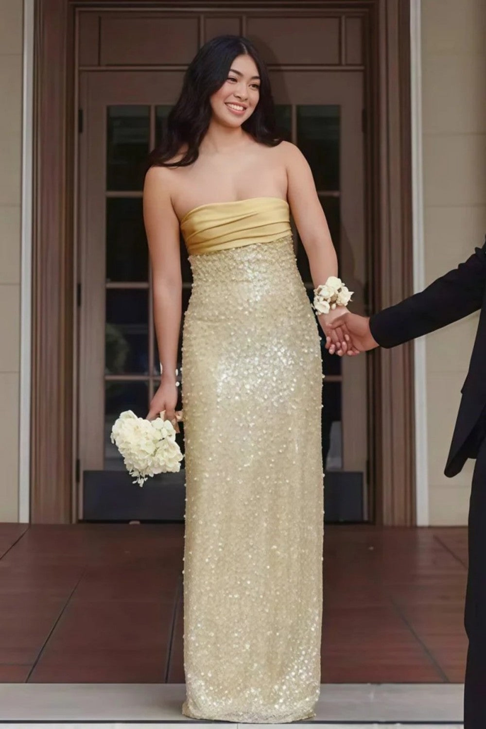 Bling Sheath Strapless Lilac Long Prom Dress with Pearls