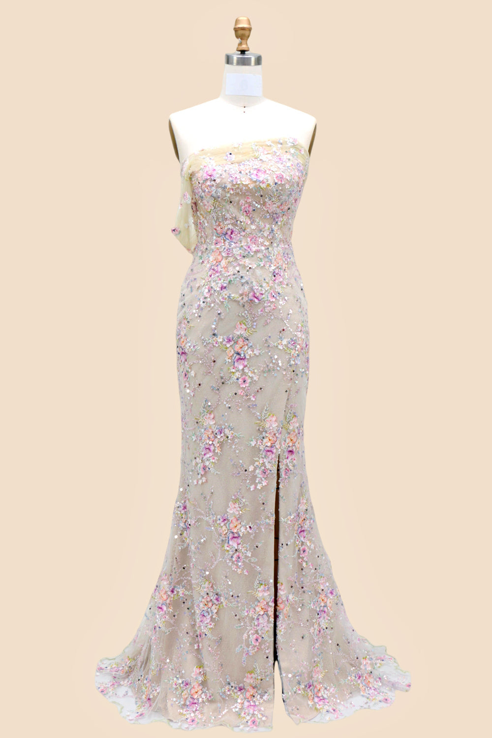 Gorgeous Mermaid One Shoulder Pink Sequins Prom Dress with Floral Embellishments