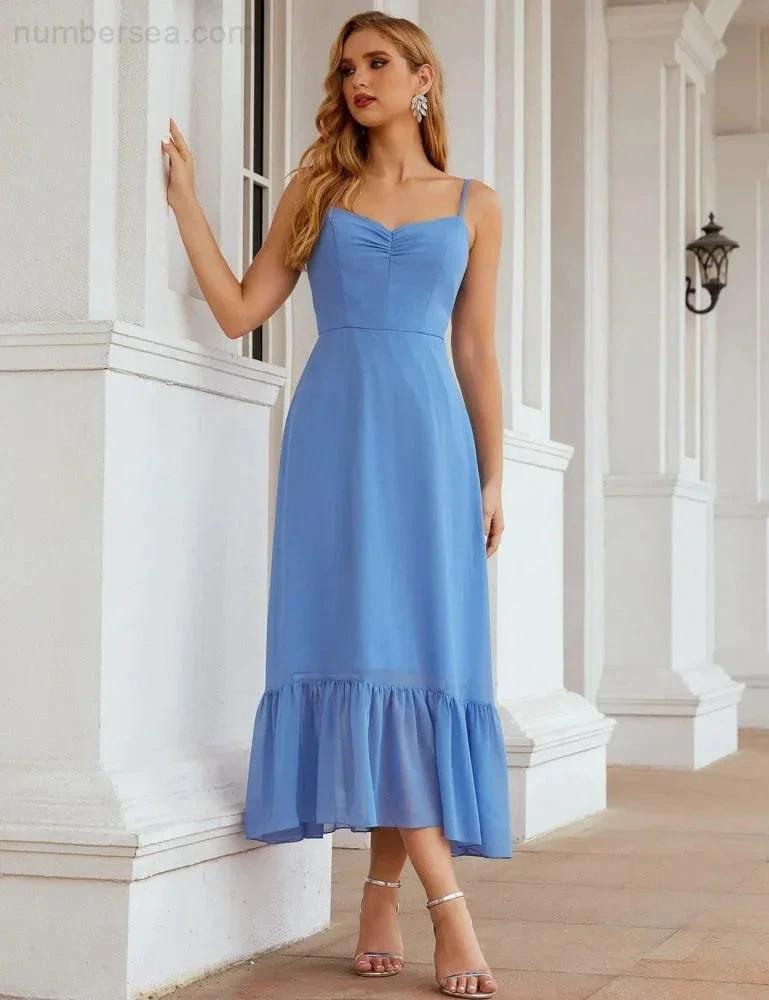 ZapDress  Spaghetti Strap Chiffon Bridesmaid Dress Ankle Length Formal A Line Cocktail Party Homecoming Dress for Juniors (ZD16949)