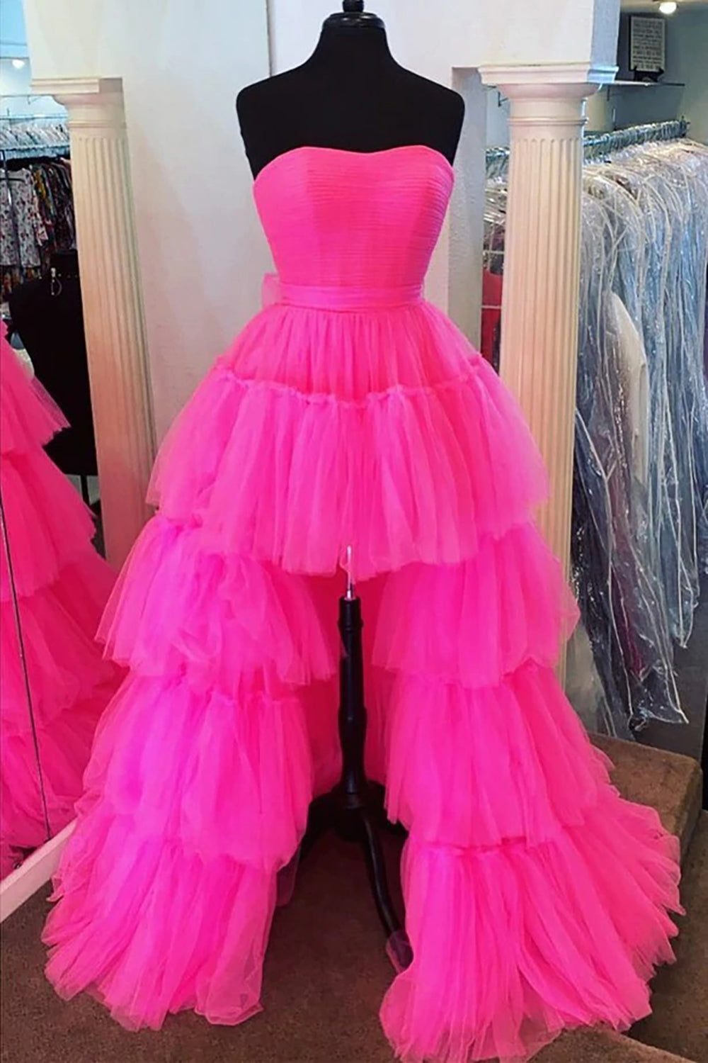 Blue Homecoming Dresses A-Line High Low Strapless Prom Dress with Ruffles