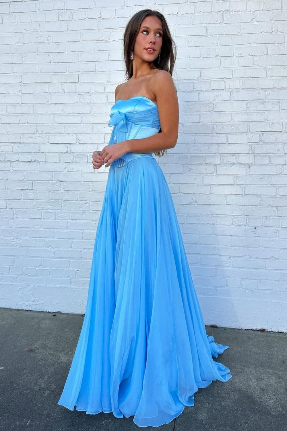 Pretty A Line Sweetheart Blue Corset Prom Dress with Bowknot