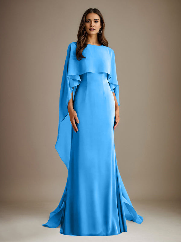 Sheath/Column Boatneck Floor-Length Chiffon Mother of the Bride Dress With Cascading Ruffles - View 9 | FashionDia