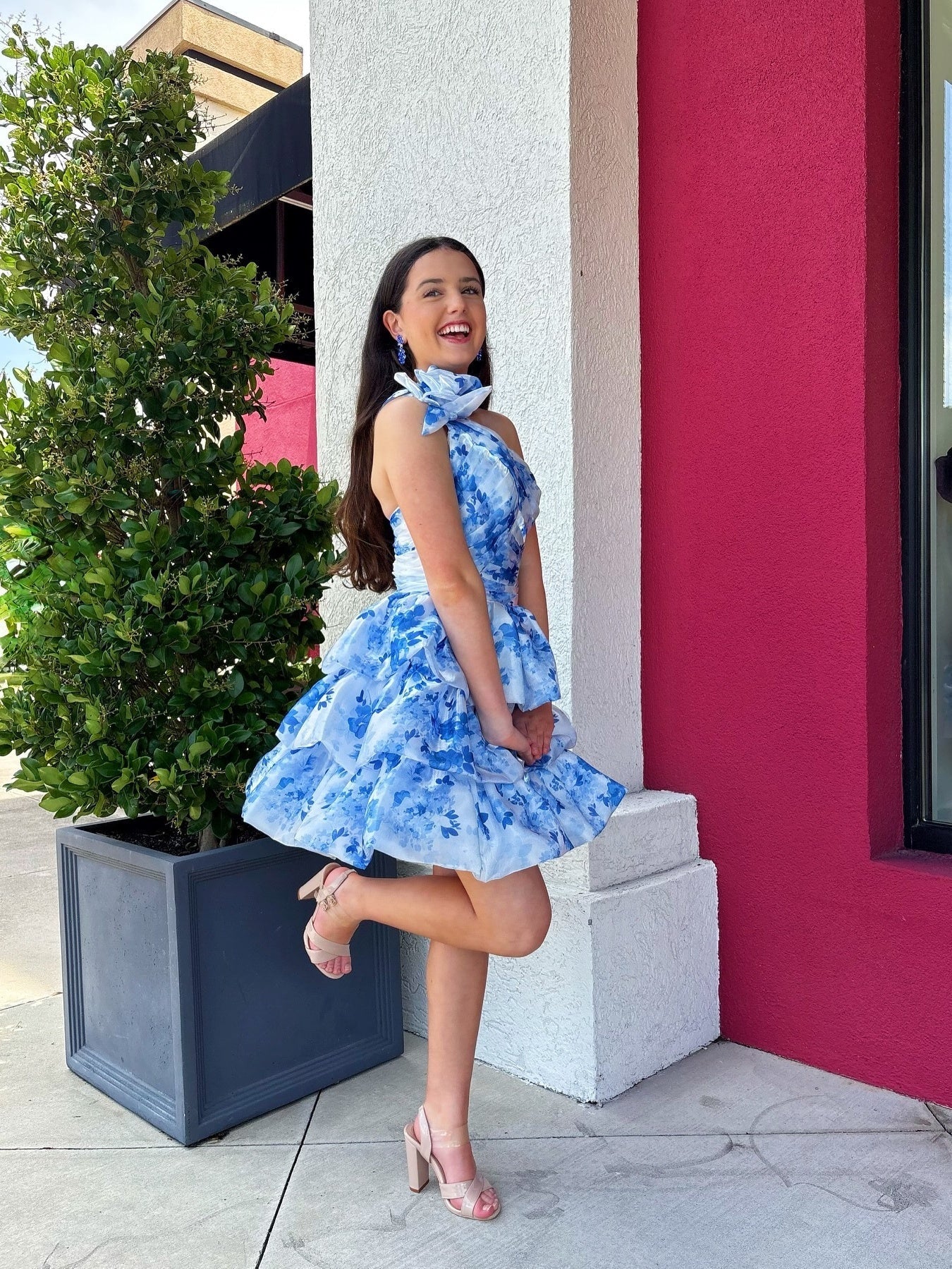 A Line One Shoulder Printed Short Homecoming Dress with 3D Flowers