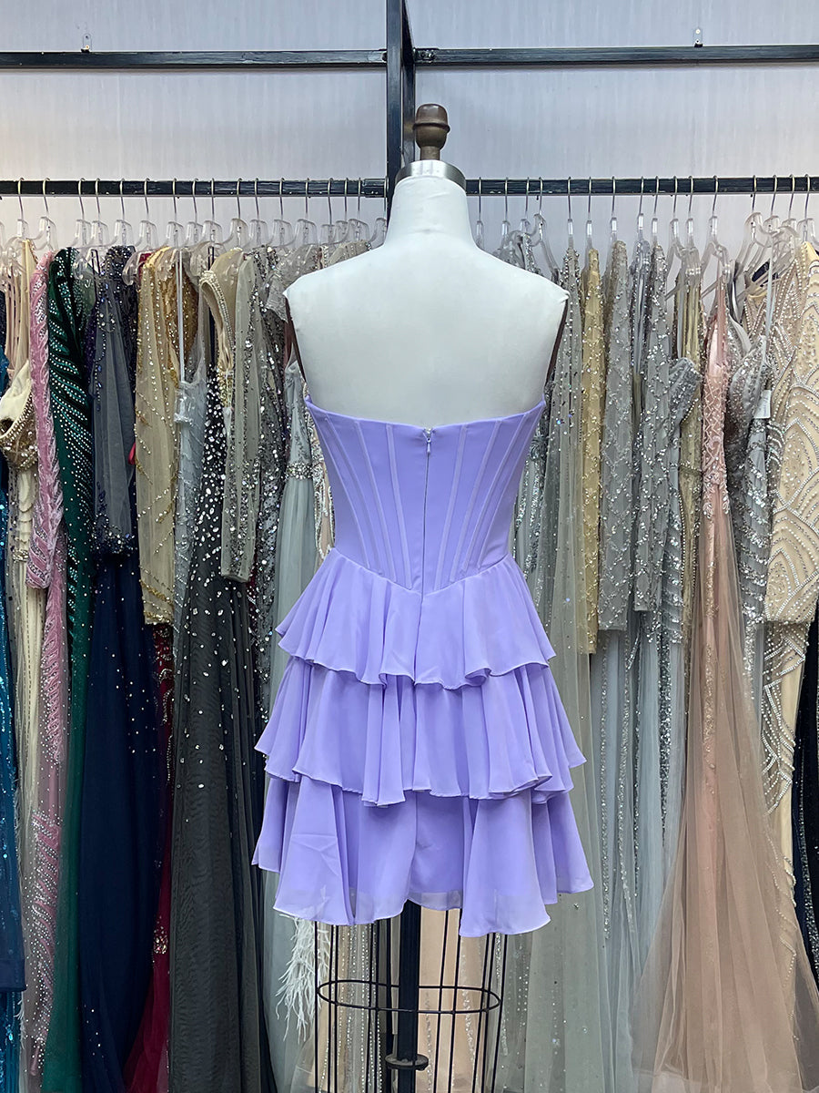 A Line Short Corset Homecoming Dress with Ruffles