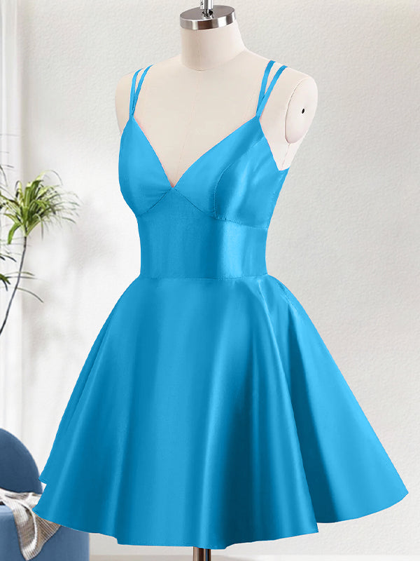 A Line Spaghetti Straps Backless Homecoming Dress
