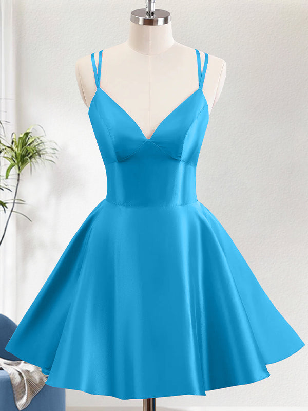 A-Line Spaghetti Straps Backless Homecoming Dress - FashionDia