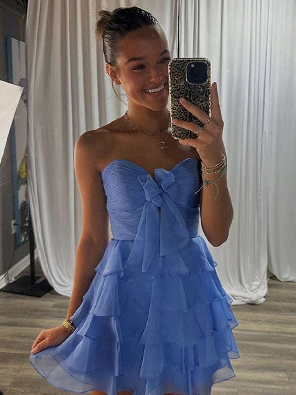 Chiffon A Line Tiered Short Homecoming Dress with Ruffles