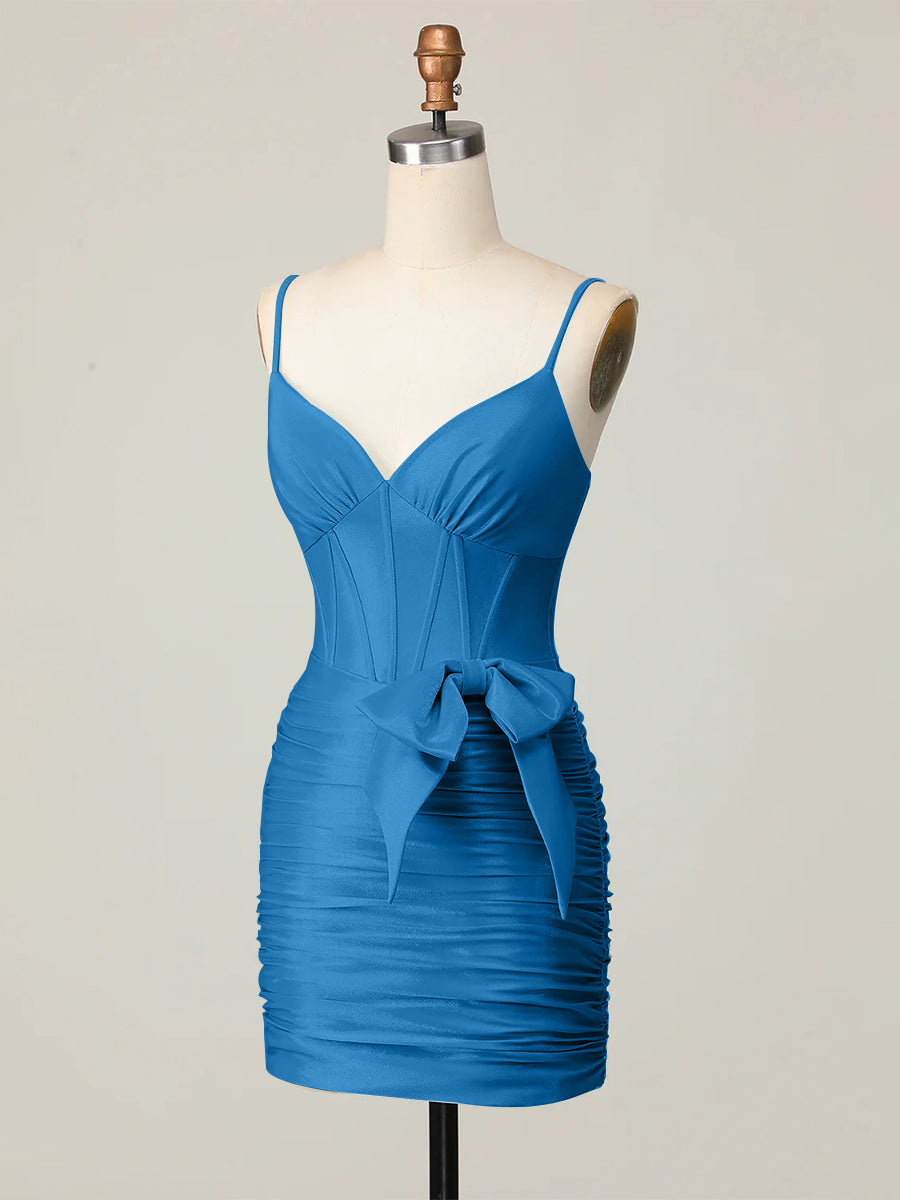 Corset Ruched Tight Short Homecoming Dress with Bow