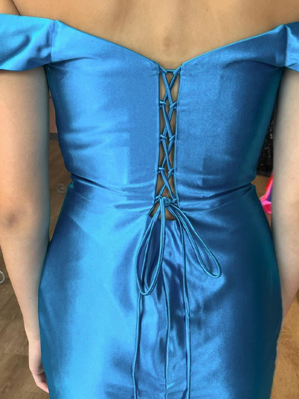Off the Shoulder Bodycon Satin Short Homecoming Dress