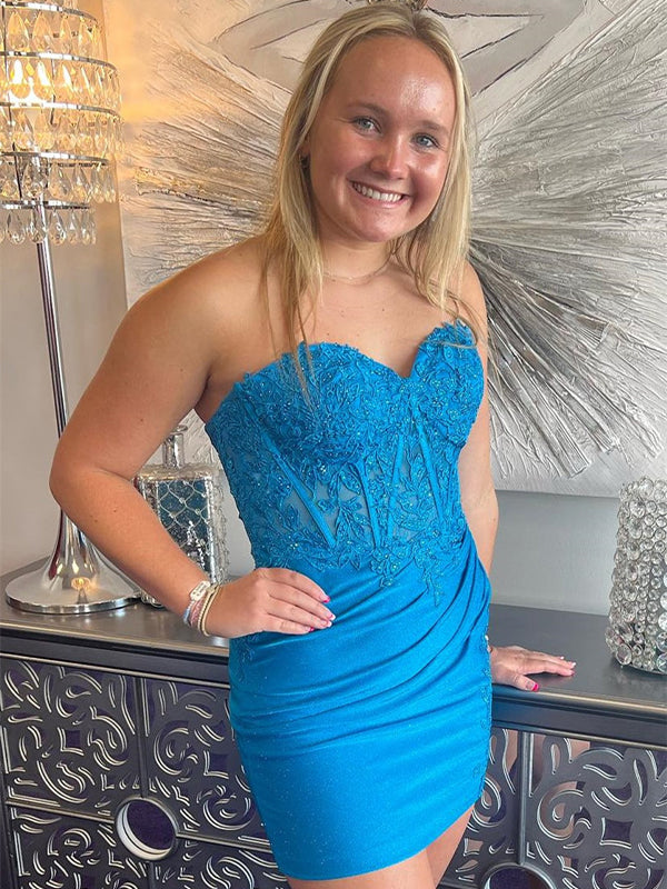 Strapless Sweetheart Appliques Bodycon Short Homecoming Dress