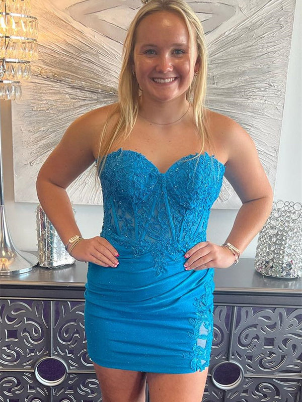 Strapless Sweetheart Appliques Bodycon Short Homecoming Dress
