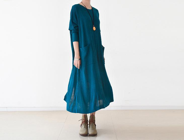 Blue caftans plus size spring knit dresses long causal clothing