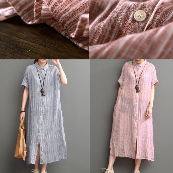 Blue open hem linen maxi dress plus size cotton dress