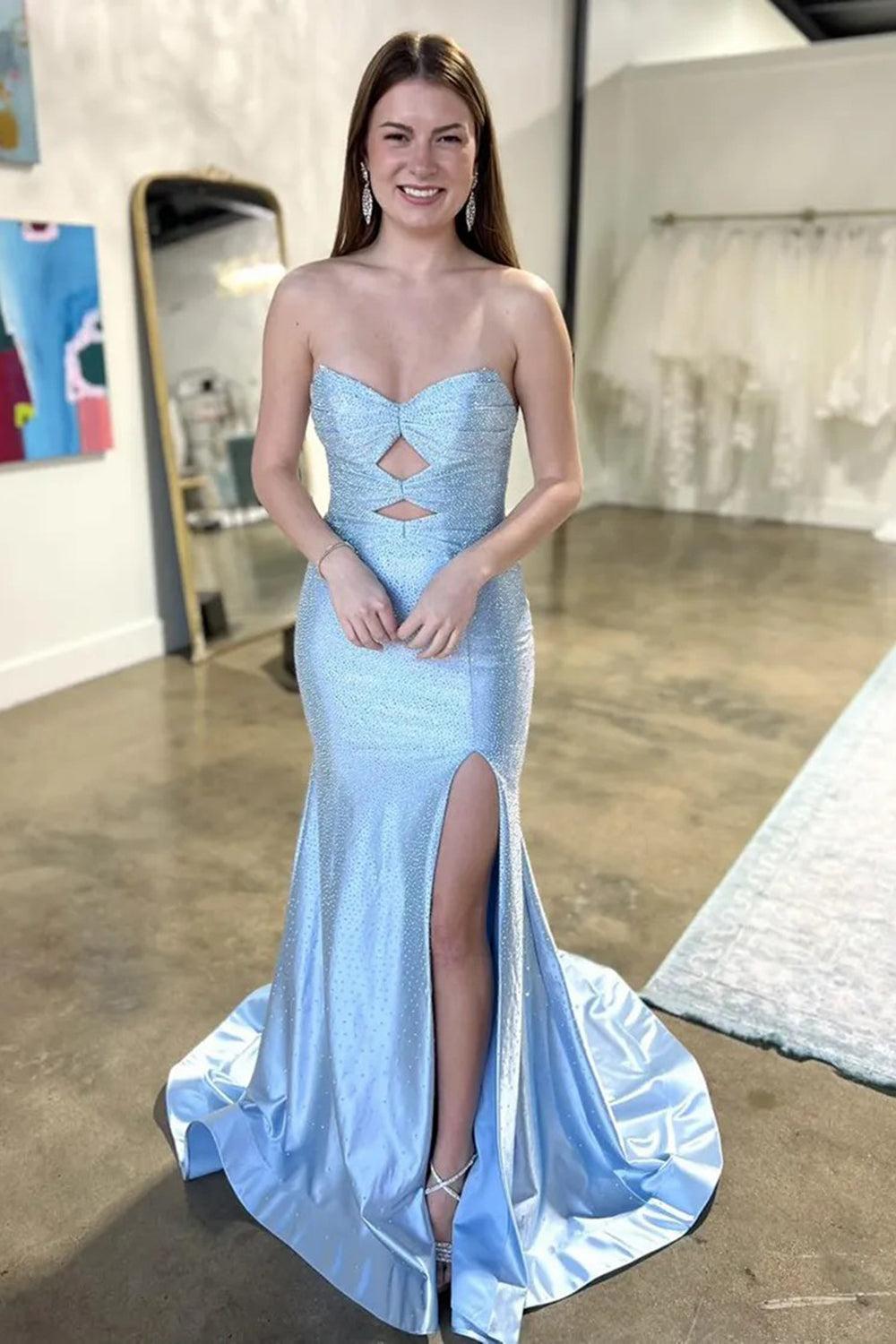 Red Prom Dress Mermaid Hollow Out Sweetheart Formal Dress With Slit