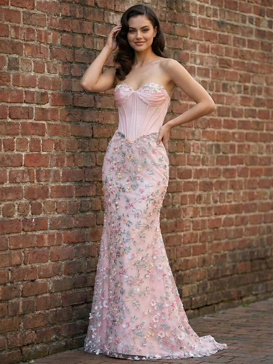 Blush Pink Prom Dress with Enchanted Floral 3D Appliqu� Corset - FashionDia