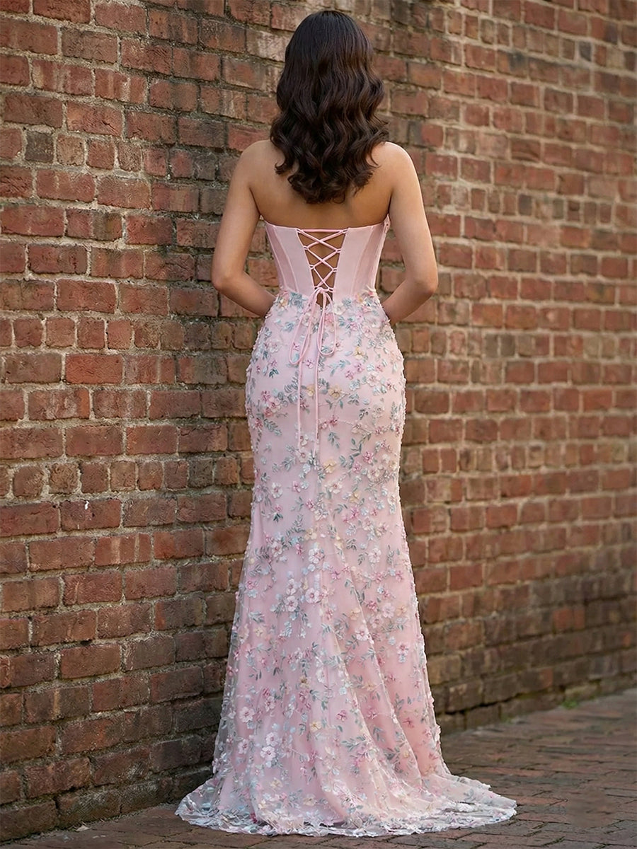 Blush Pink Prom Dress with Enchanted Floral 3D Appliqué Corset