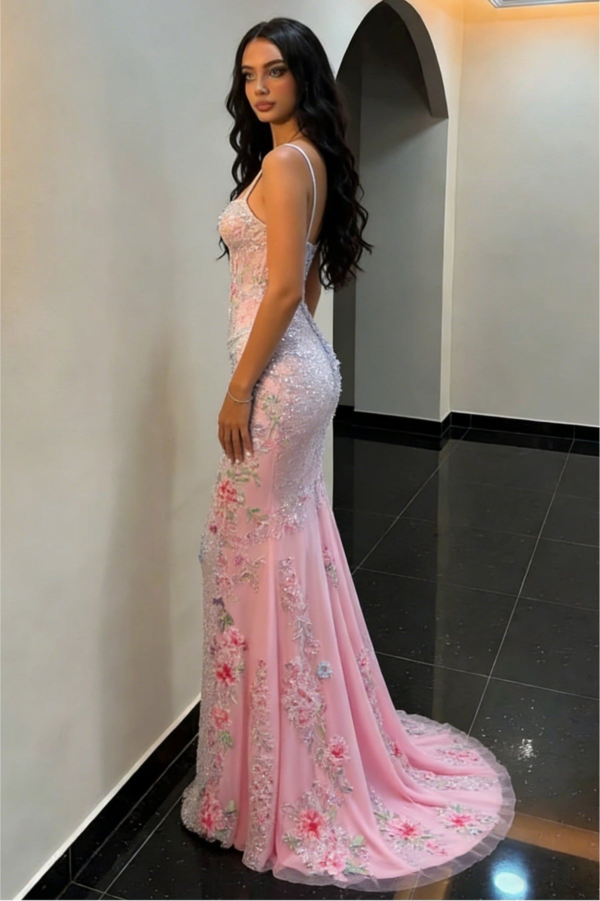 Fashionable Mermaid Spaghetti Straps Blush Pink Prom Dress with Embroidery