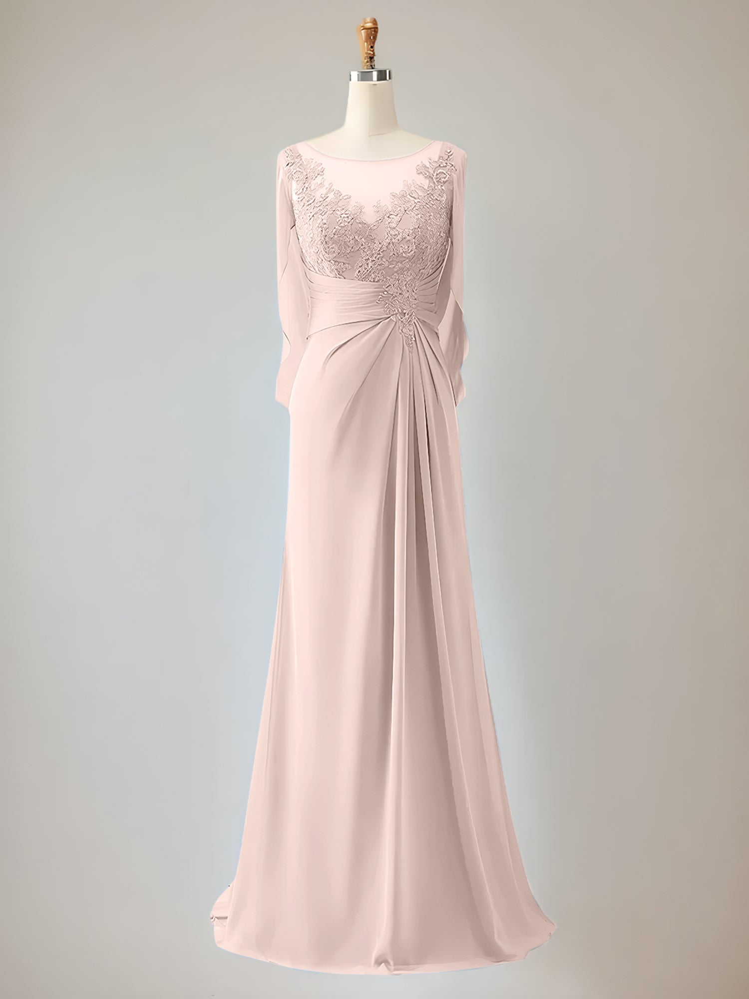 Trumpet/Mermaid Scoop Neck 1/2 Sleeve Chiffon Mother of the Bride Dress With Beadings