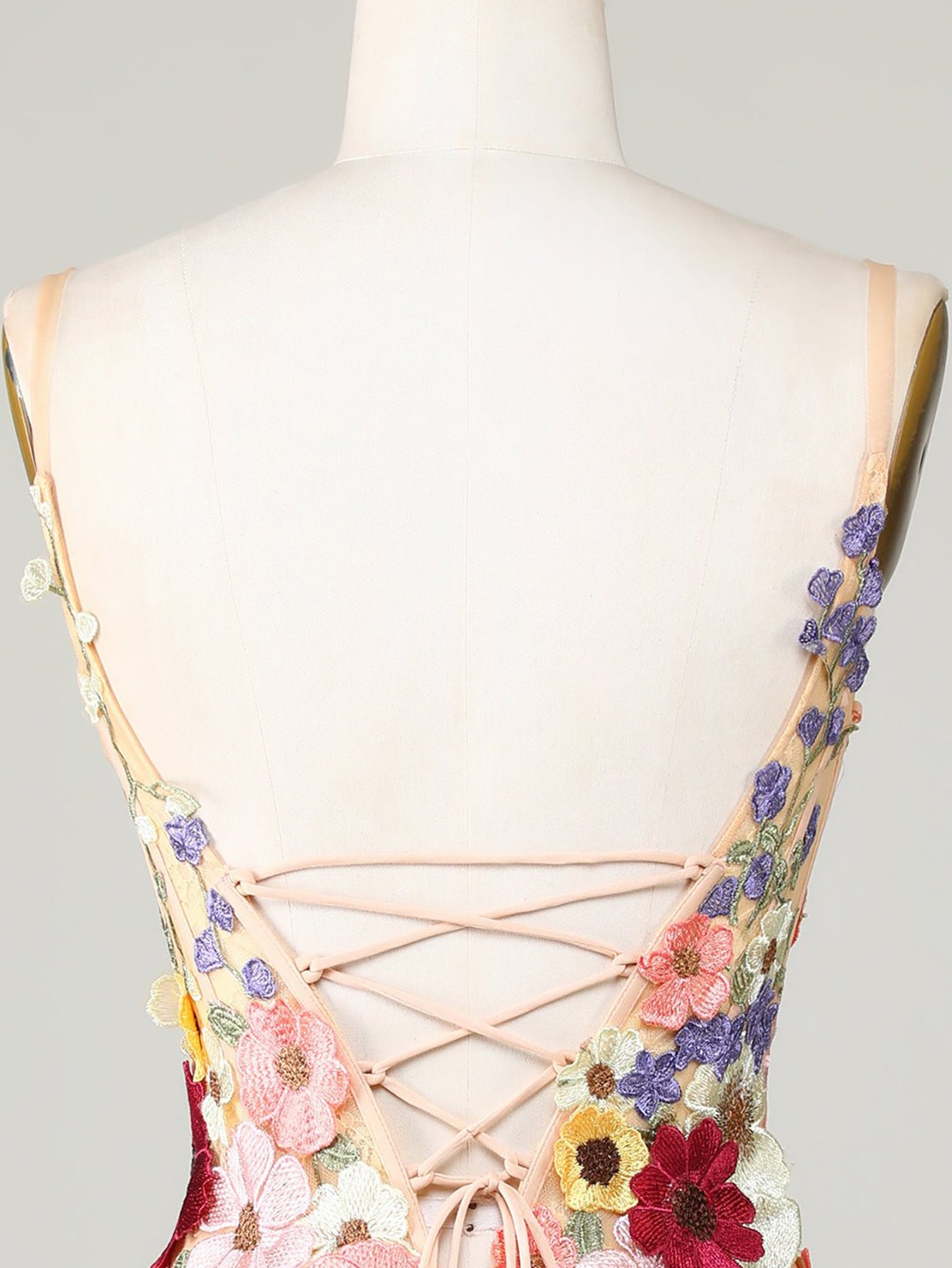 Deep V-Neck Champagne Short Homecoming Dress with 3D Flowers - Fashionpara