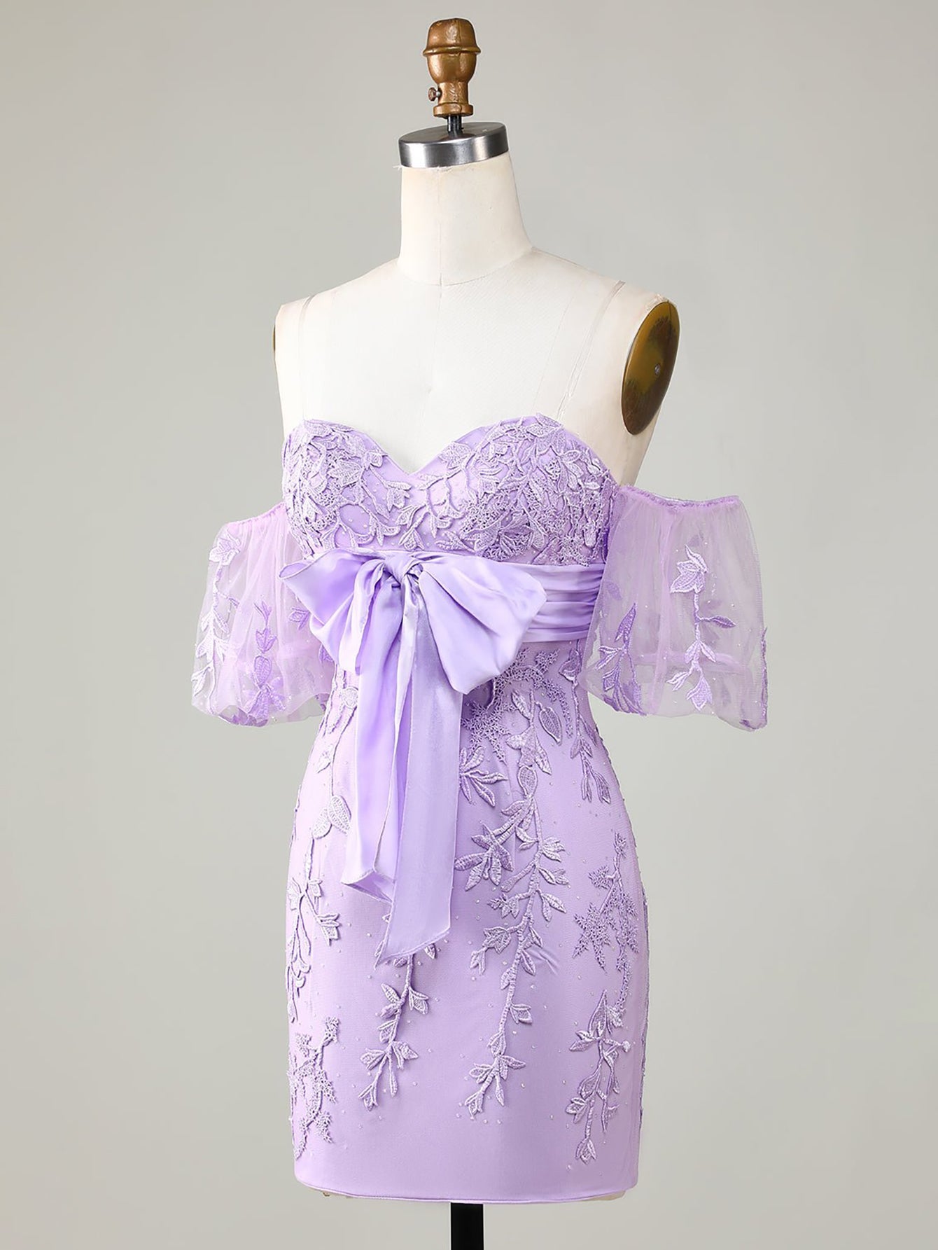 Lilac Lace Strapless Homecoming Dress - Fashionpara