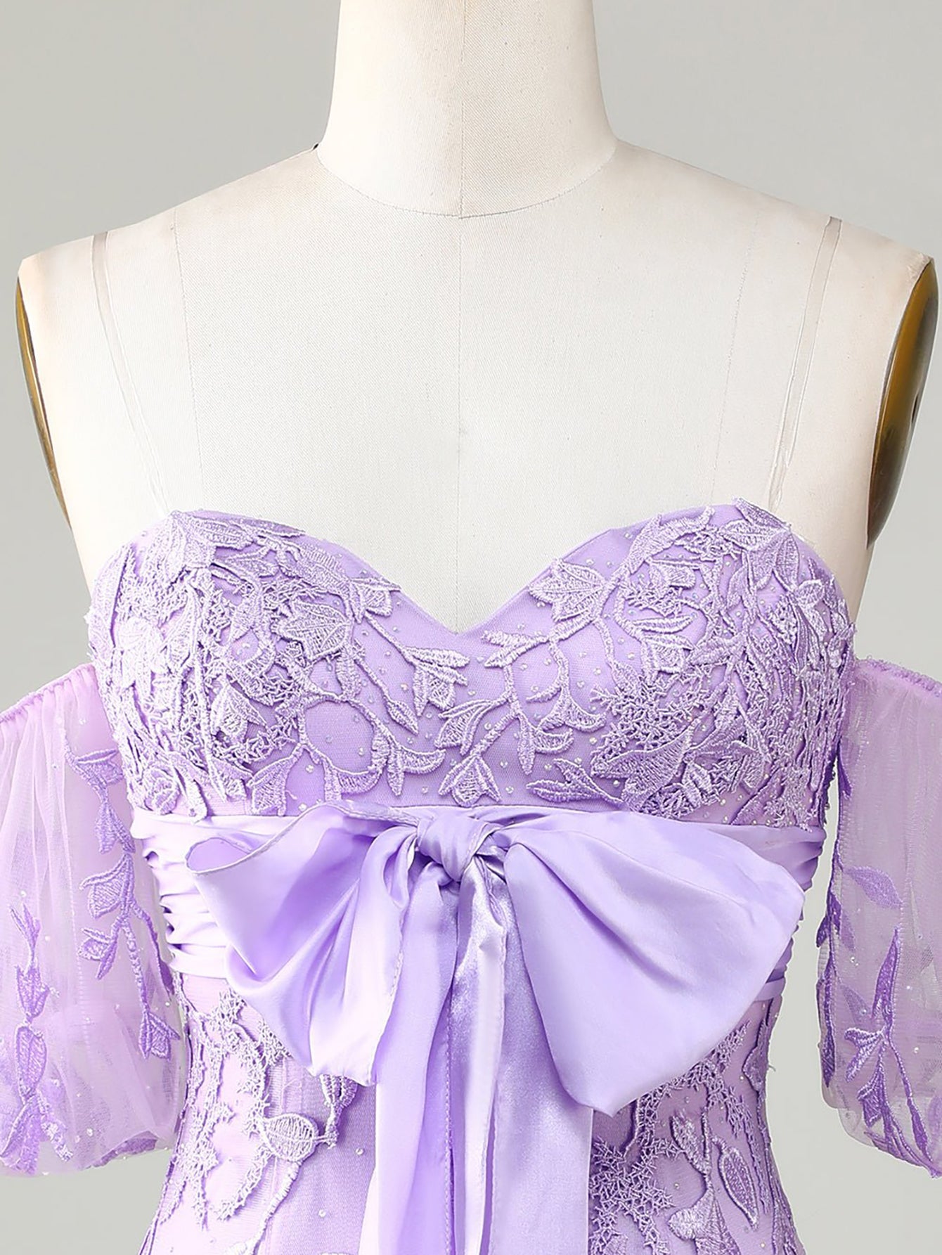 Lilac Lace Strapless Homecoming Dress - Fashionpara