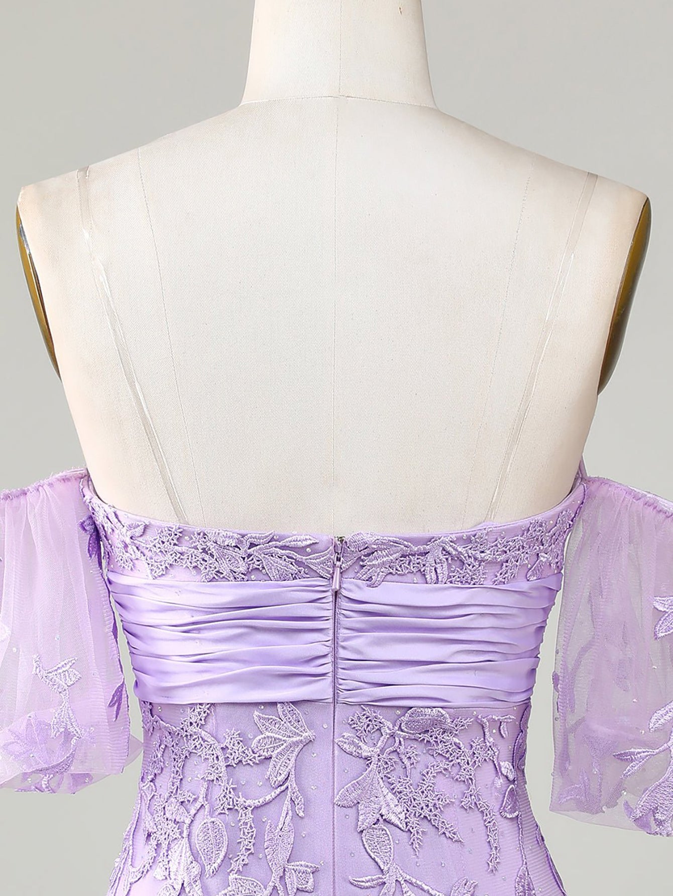 Lilac Lace Strapless Homecoming Dress - Fashionpara