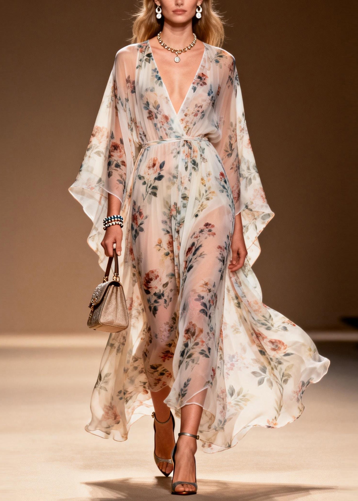 Bohemian V Neck Print Chiffon Long Dresses Summer