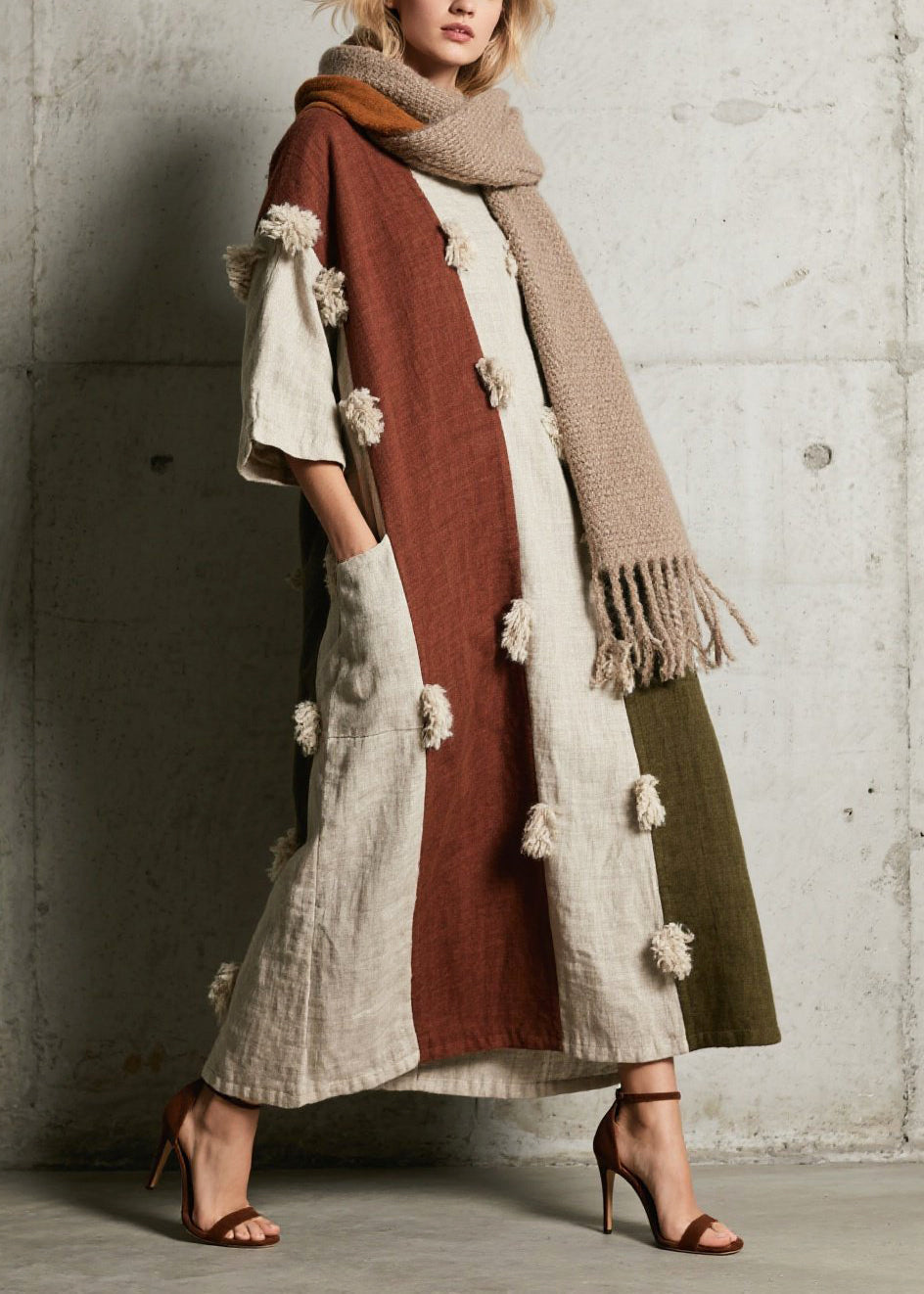 Boho Colorblock Oversized Patchwork Faux Fur Vacation Dresses Summer