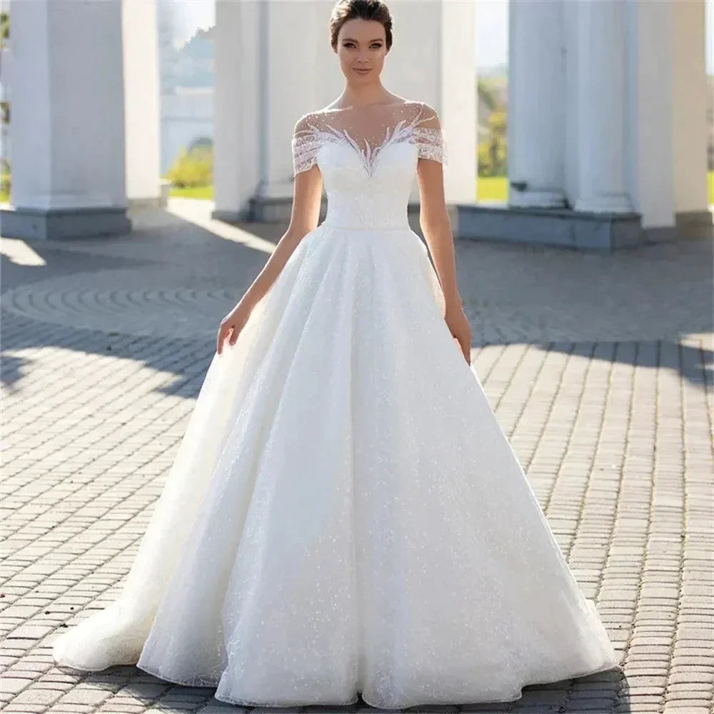 Boho Lace Appliques Wedding Dresses A Line Fuffy Tulle Ball Gowns Sexy Sleeveless Woman's Formal Beach Party Vestido De Novia by payinti