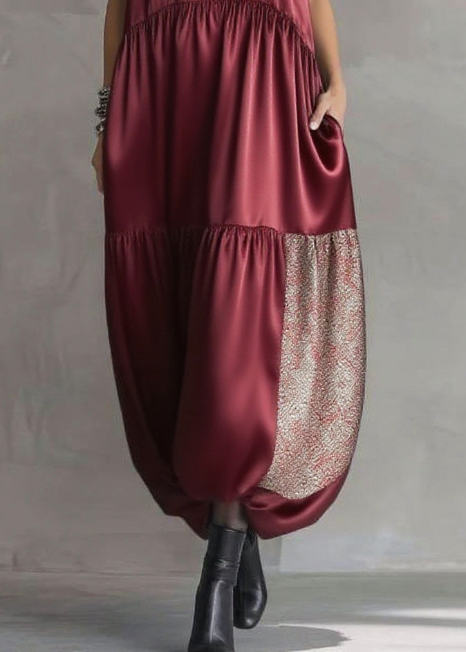 Boho Mulberry Sequins Patchwork Silk Long Dress Sleeveless