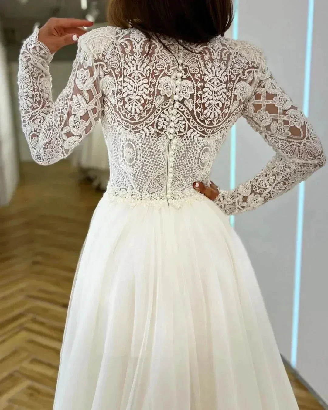 Romantic Wedding Dresses Mermaid High Neck Long Sleeves Exquisite Lace Appliques Princess Style Beach Mopping Bride Gowns (ZD13441)