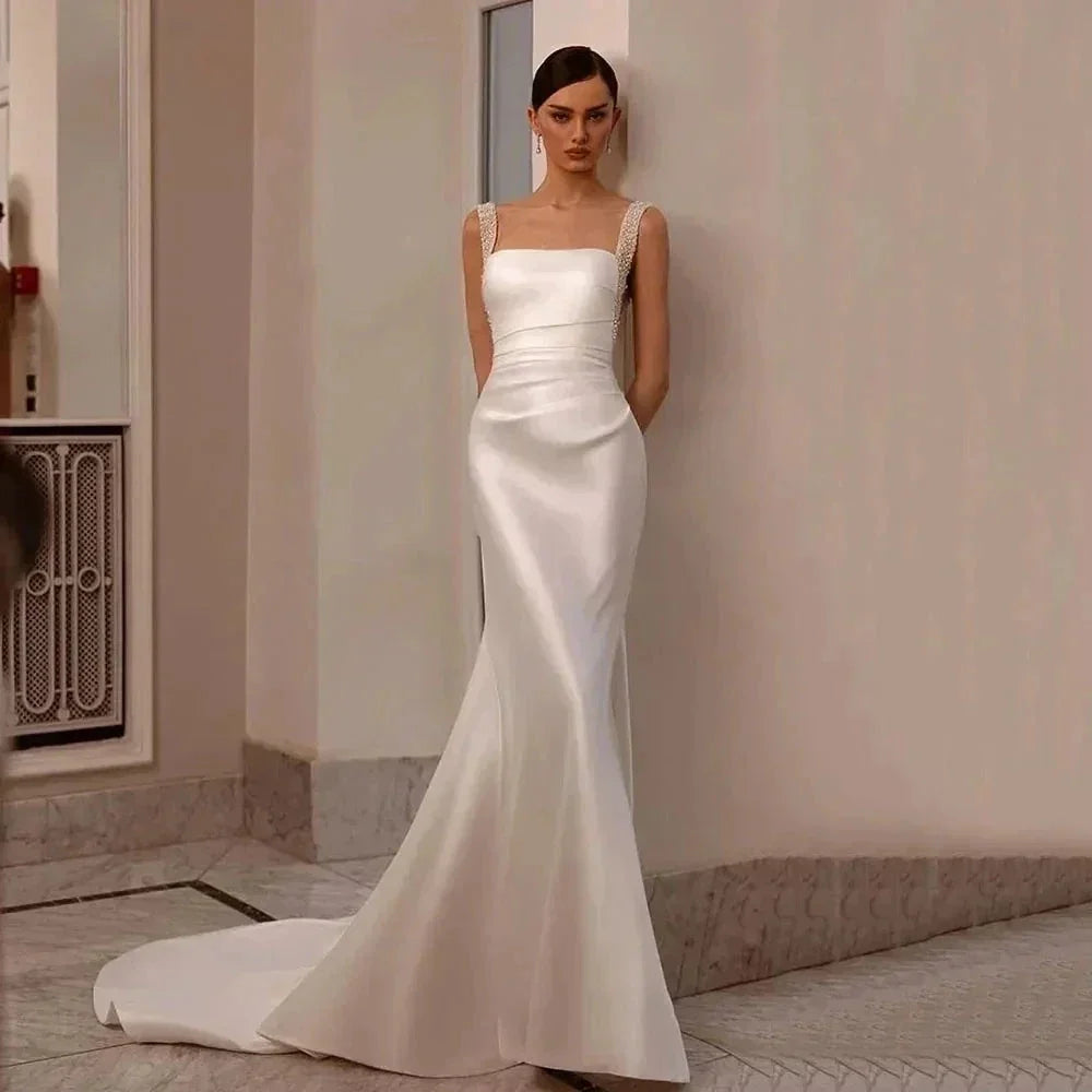 Boho Wedding Dresses Off The Shoulder With Sequined Square Neck Ball Gowns Smooth Satin Formal Bridal Party Vestido De Novia by payinti