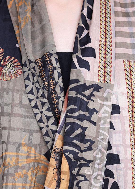 Boutique Khaki Print Overlapping asymmetrical design Silk Summer Maxi Dress