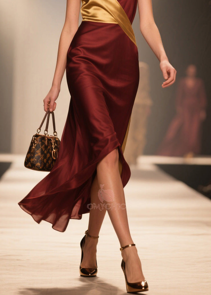 Boutique V Neck Patchwork Silk Spaghetti Strap Dress Summer