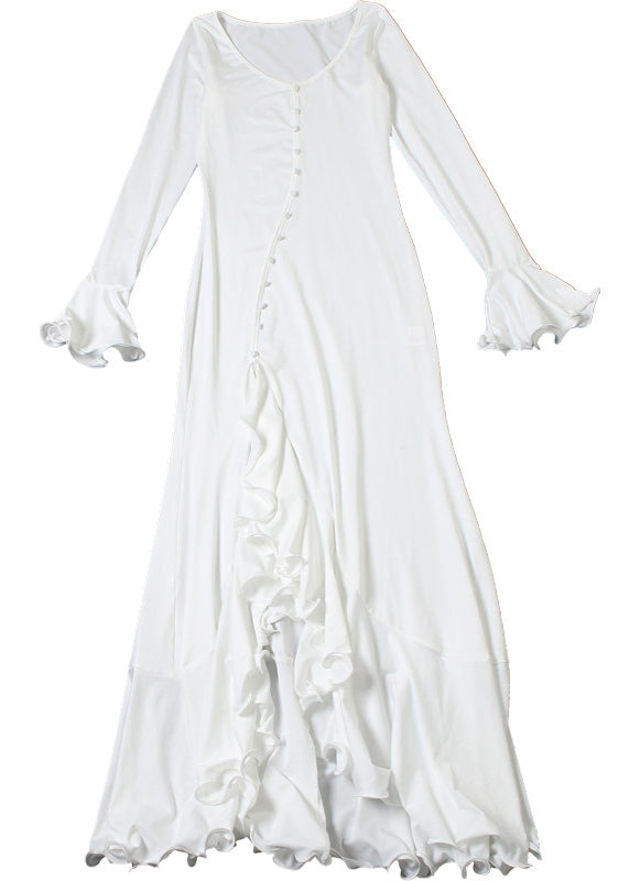 Boutique White Ruffled Side Open Cotton Vacation Dresses Summer