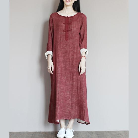 Brick red linen dress for summer caftan maxi dresses