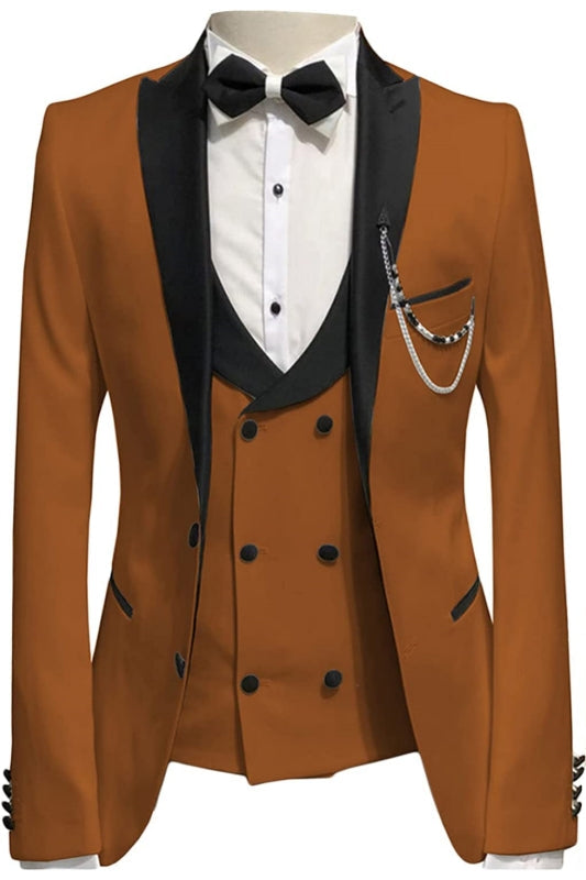 Brown Three Piece Peaked Lapel Prom Suit