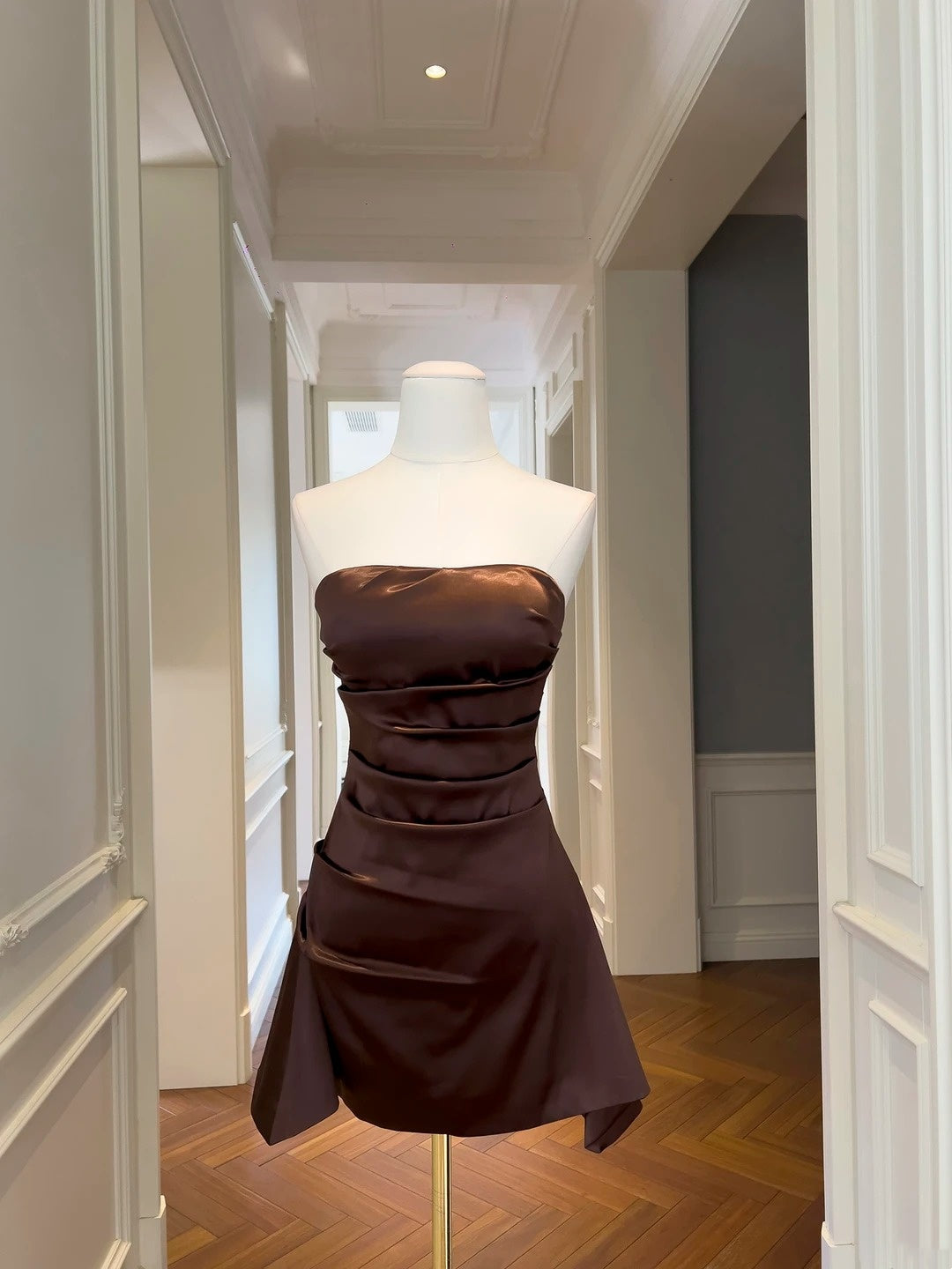 Brown Satin A-Line Mini Homecoming Dress