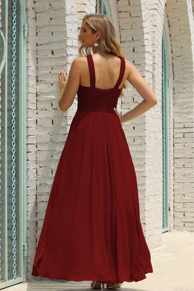 ZapDress Women Halter Chiffon Bridesmaid Dress A-line Long Formal Prom Gown (ZD17050)