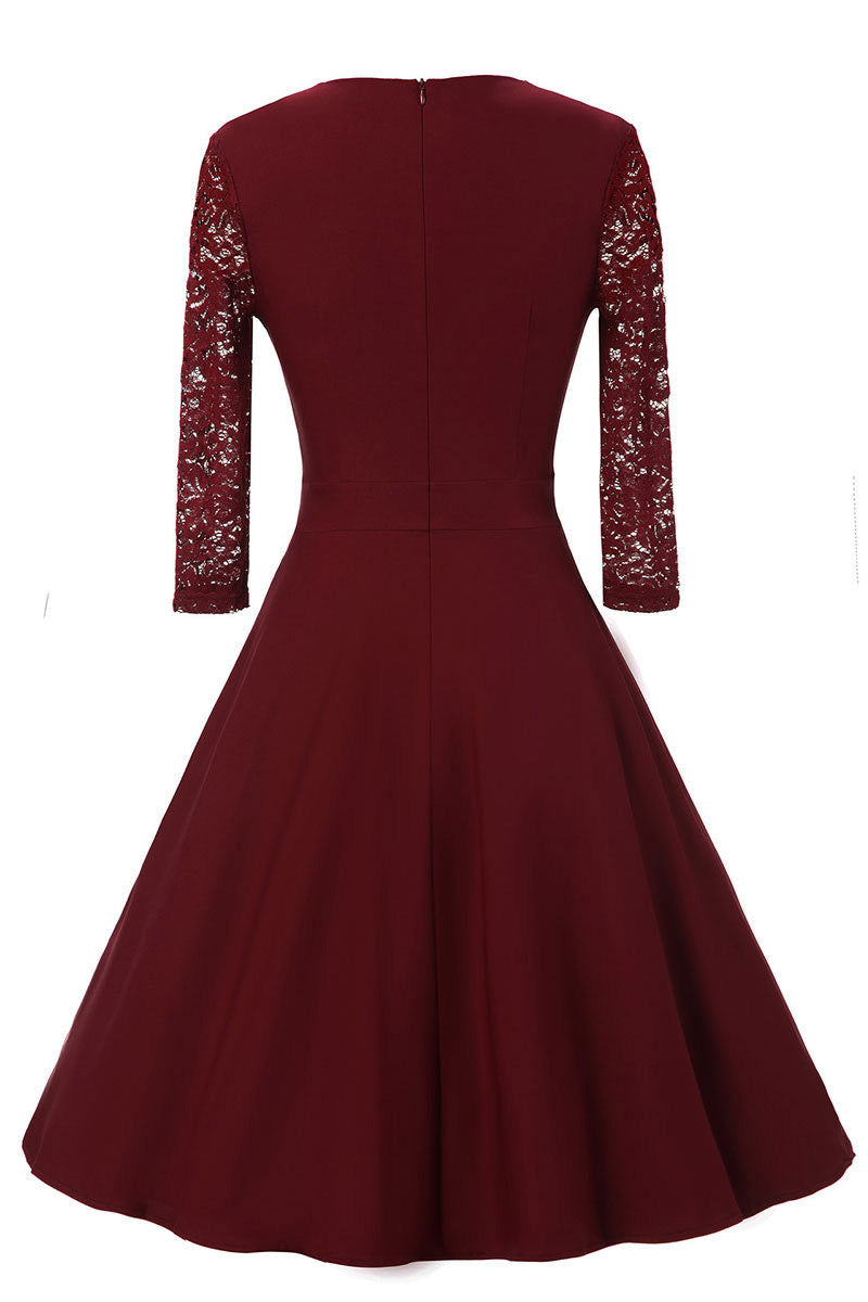 Burgundy A-line Prom Dress With Half Sleeves - Fashionpara