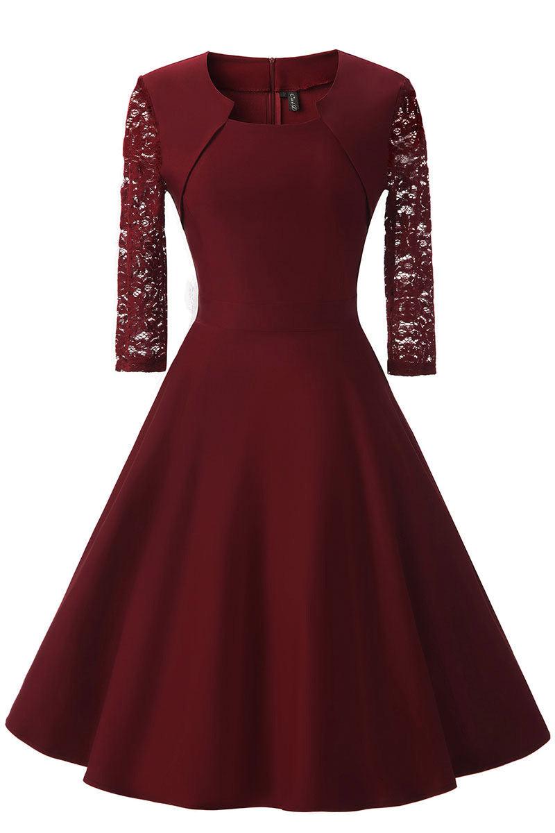 Burgundy A-line Prom Dress With Half Sleeves - Fashionpara
