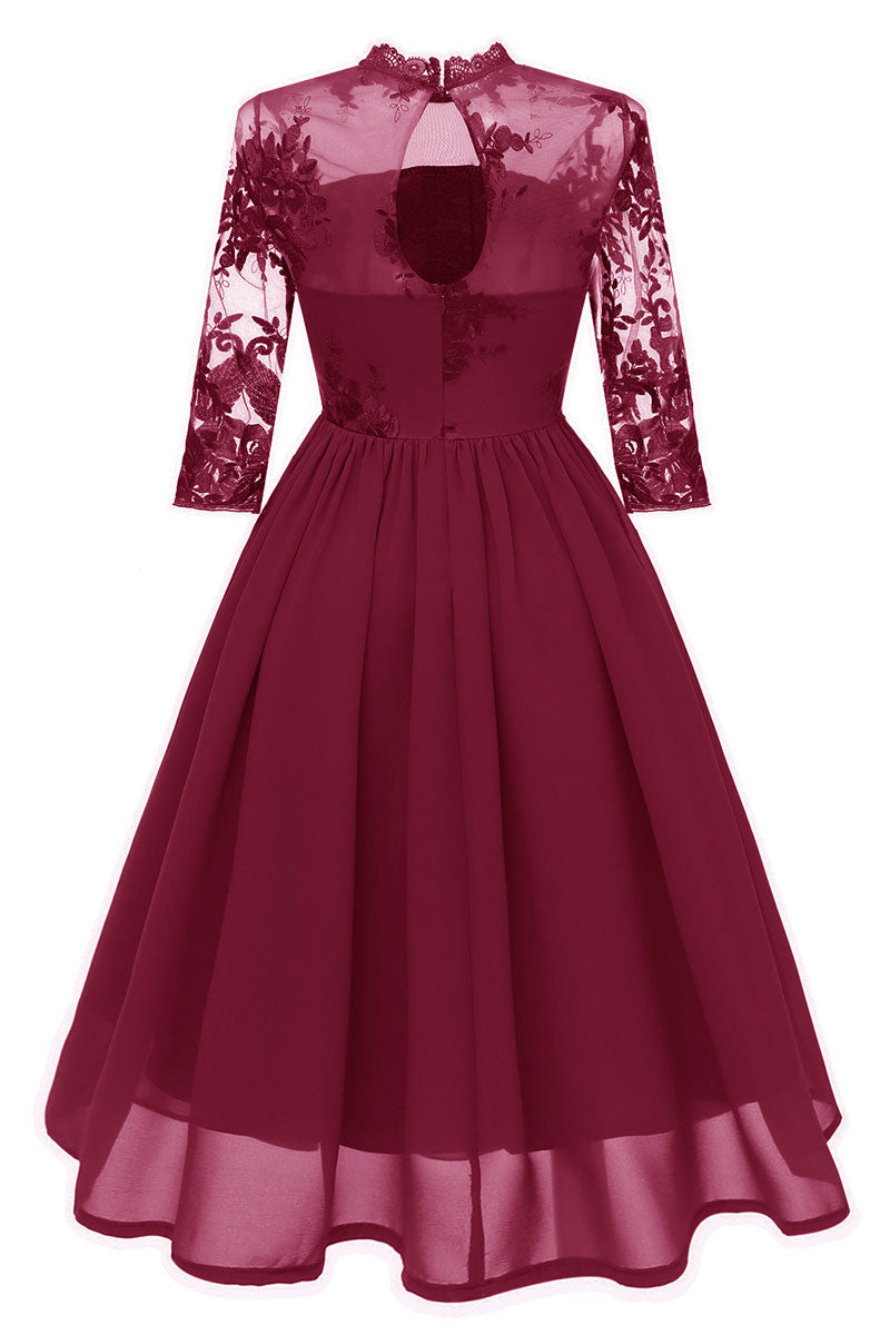 Burgundy Cut Out A-line Homecoming Dress With Appliques - Fashionpara
