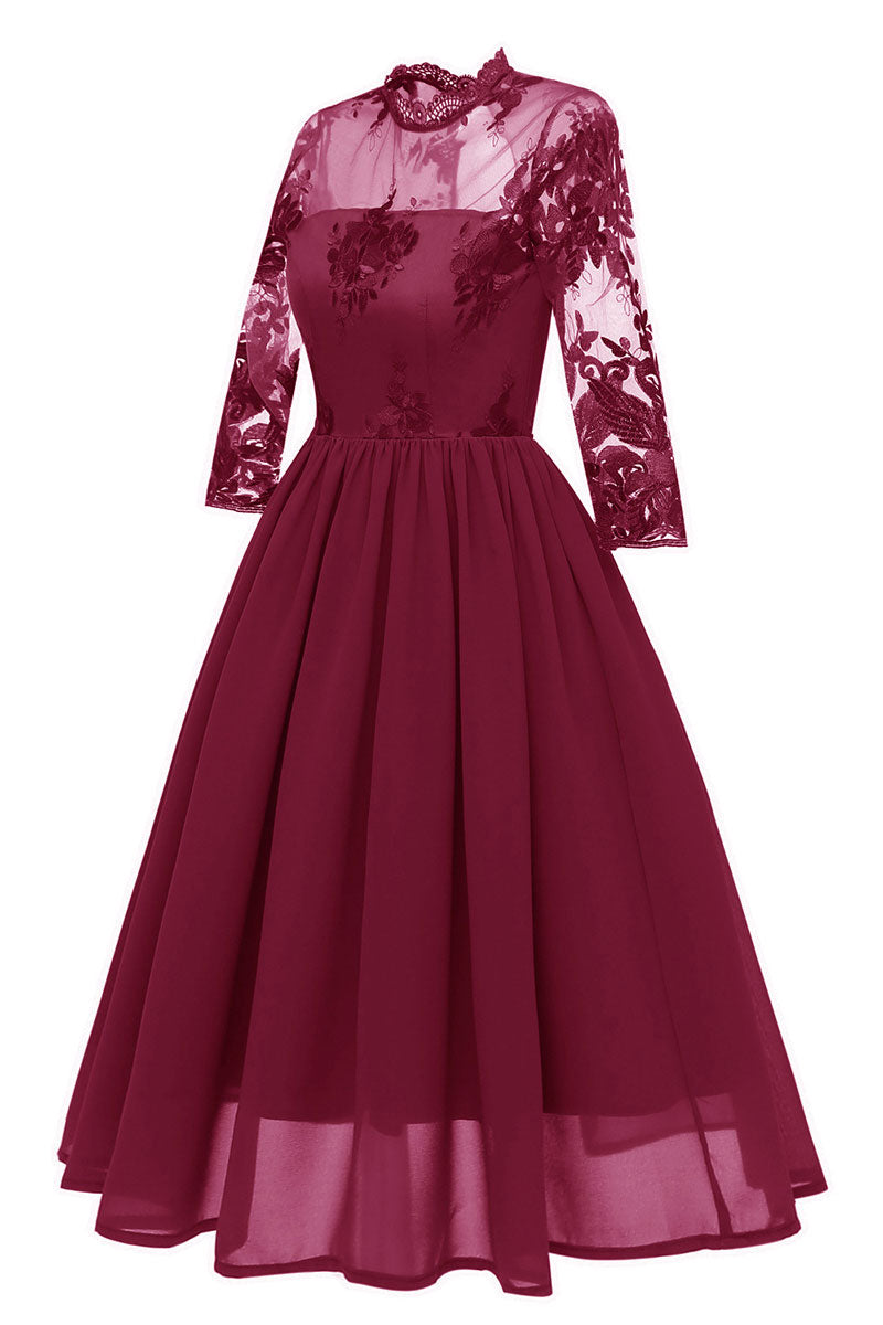 Burgundy Cut Out A-line Homecoming Dress With Appliques - Fashionpara