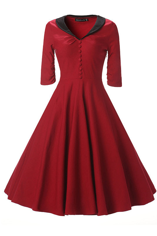 Burgundy Fit And Flare Prom Dress With Sleeves - Fashionpara